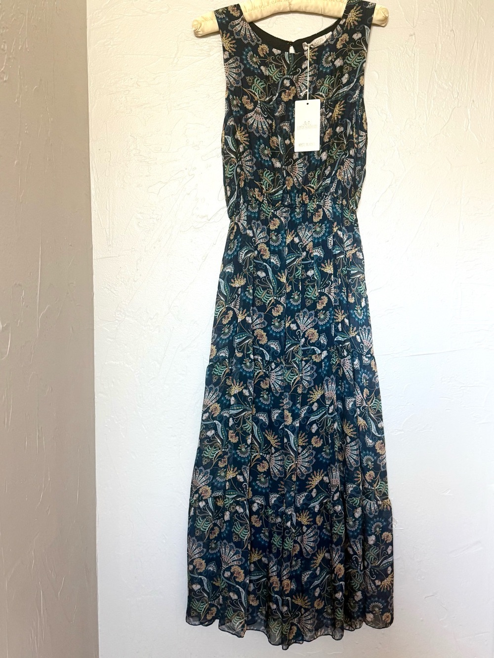 Floral Navy Tiered Maxi Dress -  Women, Made in Italy, New